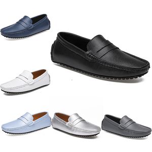 2021 Leather Doudou Men's Casual Driving Shoes Moda Moda Negra Negra Branco Azul Prata Amarelo Calçados Cinzentos All-Match Lazy Transfronteiriça 38-46 Sessenta e três