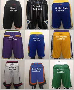 2021 Team Basket Korta Just Don Storlek 2xl Sport Shorts Höft Popbyxor Med Pocket Zipper Sweatpants Gul Svart Guld Lila Mens Stitched