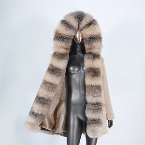 BLUENESSFAIR Waterproof Long Parka Real Fur Coat Natural Collar Hood Outerwear Winter Jacket Women Warm Streetwear 211220