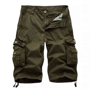 Men Casual Summer Solid Color Multi Pockets Fifth Cargo Pants Loose Beach Shorts Style Men Trousers Male Shorts W220226