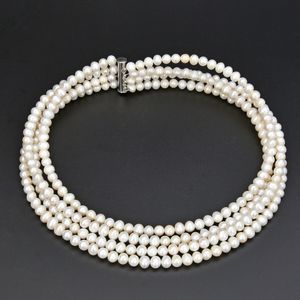 GuaiGuai Schmuck 4 Reihen Kultivierte Weiße Perle Halsband Halskette Colliers Luxus Hochzeit Für Frauen Echte Edelsteine Stein Jewlery Dame Fashion2971