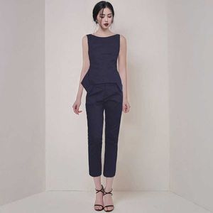 Yaz Moda Rahat Kadınlar 2 Parça Setleri Zarif Katı Renk Düzensiz Kolsuz Ince Bluz + Kalem Pantolon Takım 210531
