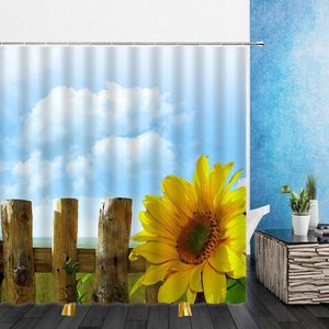 Wholesale sunflower shower curtains for sale - Group buy Flowers Shower Curtains Yellow Sunflower Summer Farm Green Leaf Plant Bathroom Home Decor Waterproof Polyester Cloth Curtain Set