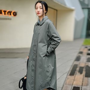 Johnature Women Casual Spring Long Trench Button Solid Färg Långärmad Coats Nedgång Krage Kvinnor Original Trench 210521