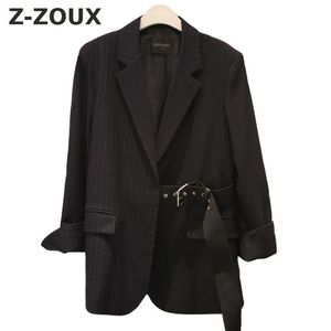 Ternos femininos Blazers Z-Zoux Mulheres Casaco Color Comparação de Cinturão Combinando Black Irregular Logo Casual Blazer Coats 2021 Moda Vintage