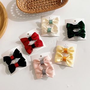 Vintage Double Bow Hairclips Hairpins Fashion Women Bowknot Hair Accessories Solid Color Side Clip Headwear