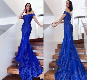 Wholesale mothers formal dresses resale online - 2022 off the shoulder Royal Blue Evening Mother of the bride Dresses Mermaid with Sleeves Lace Applique Floor Length Prom Party Pageant Formal Dress
