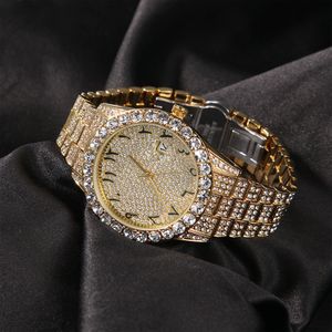 Nuovi numeri arabi orologi da uomo con diamanti pieni Hip Hop moda donna orologio ghiacciato oro 18 carati per uomo regalo di gioielli classico