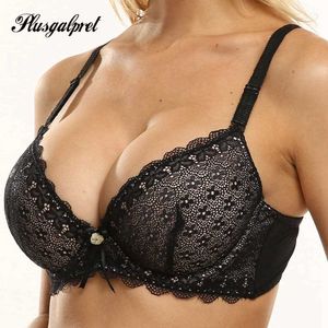 Plusgalpret Weiche Futter BHs für Frauen Push-Up BH Große Größe Spitze Dessous Plus Größe Sexy Büstenhalter Unterwäsche Gepolsterte B C Cup Bh 210623