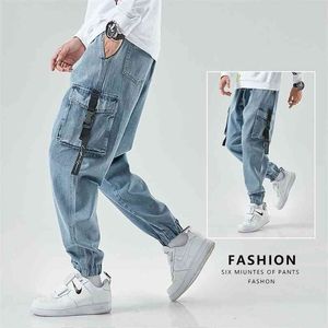 Män joggare last denim byxor baggy harem japanska streetwear styke manlig ankel hajuku casual hip hop jeans byxor 210716