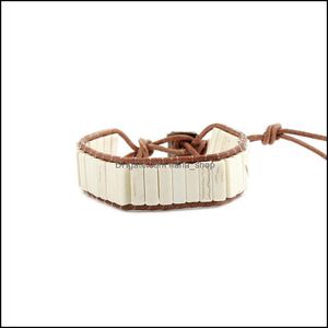 Bärade strängar armband smycken handgjorda bohemiska naturliga vita tallar turkos stenar armband läder med chakra och pärlor lindade för
