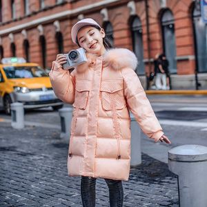 -30 Derece Kış Kızlar Snowsuit Coat Gerçek Kürk Yaka Boy Parkas Rüzgar Geçirmez Kalın Çocuk Kar Giymek Sıcak Genç Giyim 5-12Y H0909