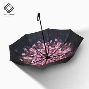 Dobrável guarda-chuva mulheres pretas plasticsunscreen dual-propósito ensolarado e chuvoso revestimento automático de cor automática
