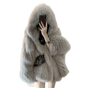 Kvinnor Höstjacka Elegant Faux Fur Coat Short Hooded Plush Cardigan Oversized Fashion Winter Kvinna Parkas 211220