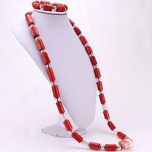 Collar De Cuentas Africanas Hombres al por mayor-Pendientes Collar UJEWELRY PULGADAS mm Beads de coral para hombres de boda nigerianos Red Vino Original Pulsera africana