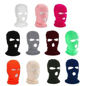 Fluorescent Three-hole Cap Knitted Headgear Winter Skimask Keep Warm Caps Windproof Full Face Cover designer Party Masks Tactical Hats