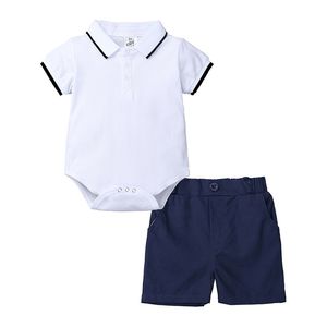 Baby Boys Clothing Set for Summer Children Short Sleeves White Rompers Suit Boy 2 Piece Infant Kids Dress Clothes 210521