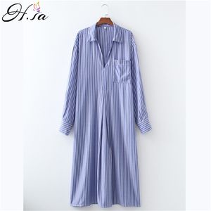 H.SA Stylish Women Shirt Dress Women's Summer Striped Casual Long Sleeve Female Button Robe Oversized Vestidos 210417