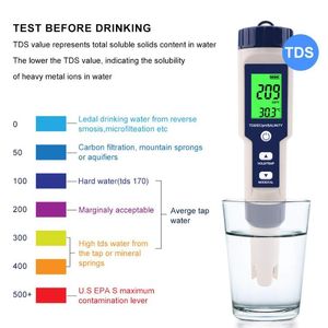 METERS TDS METER Digitale pH Waterkwaliteit Tester EC zout temperatuurdetector Professionele pentype Test voor pools Aquaria pcc