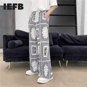 IEFB Summer Fashion Cashew Flower Print Pleated Trousers Loose Elastic Waist Casual Sweatpants Male Joggers 9Y7749 210524