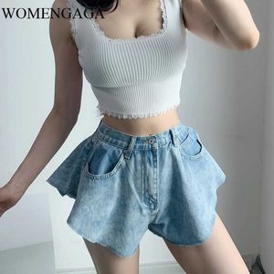 Sommar mode kvinna horn blå lös casual dragkedja personlighet flicka kvinnlig denim shorts sexig plus storlek E231 210603