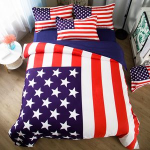 King Size American Flag Постельные принадлежности Одноместный Двухместный Двойной Полная Соединенная Америка Односнабжение Кровать Одикатор Крышка Одикационная Наволочка 3/4 шт. Home Decor 5