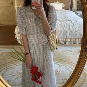 Femme Chic Plaid Słodki Slim Streetwear Girls Sprzedaż Moda Plus Rozmiar Geometryczny Letnia Długa Dress Vestidos 210525