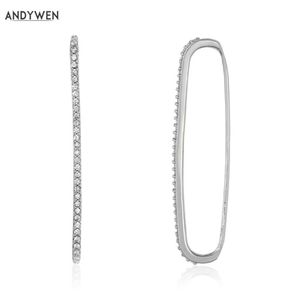 Andywen 925 Sterling Silver Pave Earbarze Earbarze Brak Piercing Clip On Earrings Bars Cuffs Kobiety Luksusowa Biżuteria 210608