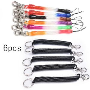 6pcs Plastic Black Retractable Spring Coil Spiral Stretch Chain Keychain Key Ring For Men Women Key Holder Keyring Gifts G1019