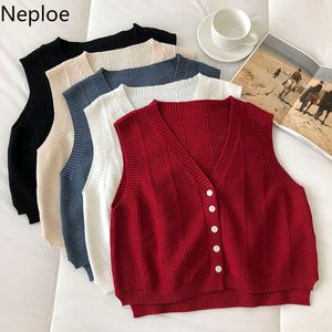 Neploe Strickwaren Pullover Weste Tops Frau Einreiher V-Ausschnitt gestrickte abgeschnittene Strickjacke Weste lose lässige Tank Mantel 4G947 210422