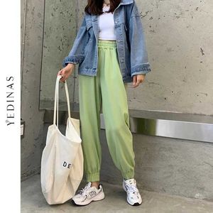 Yedinas Harajuku corredores largamente perna de moletom mulheres calças de cintura alta calças coreanas Calça casual calça femme outono mais tamanho 210527