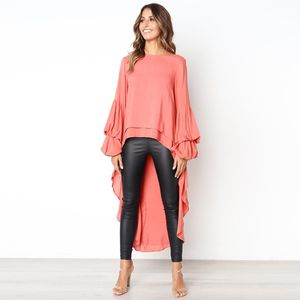 Women's Blouses & Shirts 2021 Fall Blouse Womens Puff Sleeve Baggy Asymmetric O-Neck Chiffon Long Tops Ladies Xl Fashion Lady