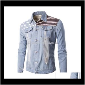 Ceketler Giyim Mont Erkek Giyim Giyim Damla Teslimat 2021 Kış Sonbahar Erkekler Amerikan Bayrağı Gömlek Yıkanmış Uzun Kollu Rahat Denim Jack