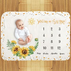 Wholesale background girl photo resale online - Baby Born Milestone Blanket Sunflowers Month Photos Take Background Child Kids Cover Flannel Blankets Girls Boys Warm Soft Use