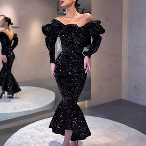 Ocsstrade Bodycon платье элегантные блестки русалка черные поступления женщин с длинным рукавом ночной клуб Party ES 210527