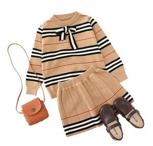 Hot Baby Clothes Dress Set Autumn New Arrival Kids Clothing Girls Knitted 2 Pieces Suit Top+skirt