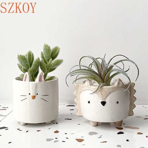 Cartoons Succulents Flower Pot Ceramic Small Animal Mini Garden Plant Home Decoration 210615