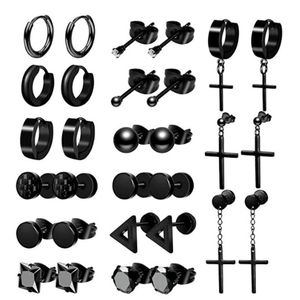 15 Pairs Stainless Steel Set Stud s Black Hoop Earrings Jewelry Piercings for Men