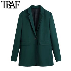 Women Fashion Office Wear Single Button Blazer Coat Vintage Long Sleeve Back Vents Female Outerwear Chic Veste 210507