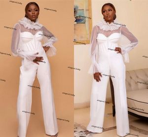 Afrykański kombinezon Prom Dresses 2021 Illusion z długim rękawem Wysokiej szyi Vestido de Noiva Black Girl Gird Gown Pant Suit
