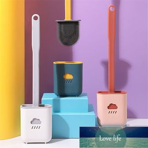 Silicone Toilet Brush Proof With Base Wc Flat Head Flexible Soft Bristles Brush with Quick Drying Holder Set Bathroom Cleaning