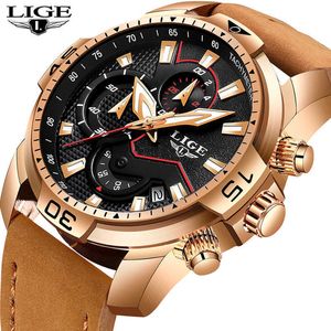 LIGE Mode Herren Sportuhr Männer Analog Quarz Uhren Wasserdicht Datum Militär Multifunktions Armbanduhren Männer Uhr + Box 210527