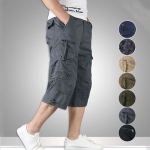 Summer Mens Casual Cotton Cargo Shorts Lång längd Multi Pocket Capri Pants Man Military Camouflage Kort storlek M-5XL