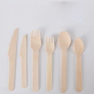 piatti di legno usa e getta Stoviglie in legno Forchette Cucchiai Set coltelli Stoviglie usa e getta Alternativa alle posate in plastica Ricambi eco biodegradabili TX0092