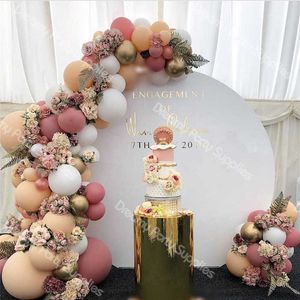 DIYレトロなほこりのしたピンクの桃のバルーンガーランドアーチキットゴールドホワイトバルーンベビーシャワーの結婚式のパーティーの装飾210626