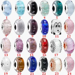 Feiner Schmuck, authentische Perle aus 925er-Sterlingsilber, passend für Pandora-Charm-Armbänder, Weiß-Blau-Blasen-Serie, farbiges Glas, Sicherheitskette, Anhänger, DIY-Perlen