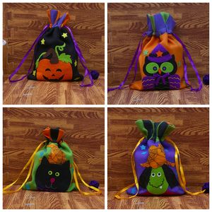Söt halloween presentväska present wraps candy tote bags pumpa häxa katt flanelette barn handväskor trick eller behandla fest dekoration th0104
