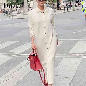 Massive elegante Kleid Frauen drehen Kragen Büro Strick Langarm Single Breasted Shirt Es Vestidos 210515