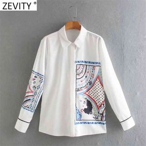 Mulheres Moda Posição Menina Impressão Branco Smock Blusa Escritório Senhora Manga Longa Camisas Chic Blusas Tops LS7526 210416