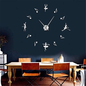 壁掛け時計バレエダンサー音楽ノート巨大な時計バレリーナの装飾DIY大きなモダンなデザイン愛好家ギフト